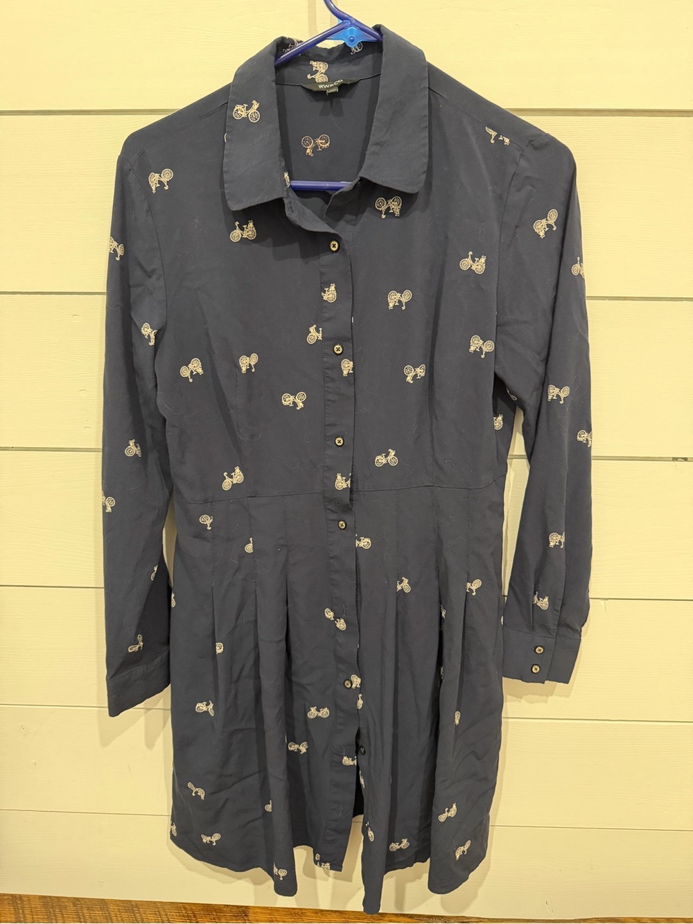 Navy Button-Up dress with Bicycle Print